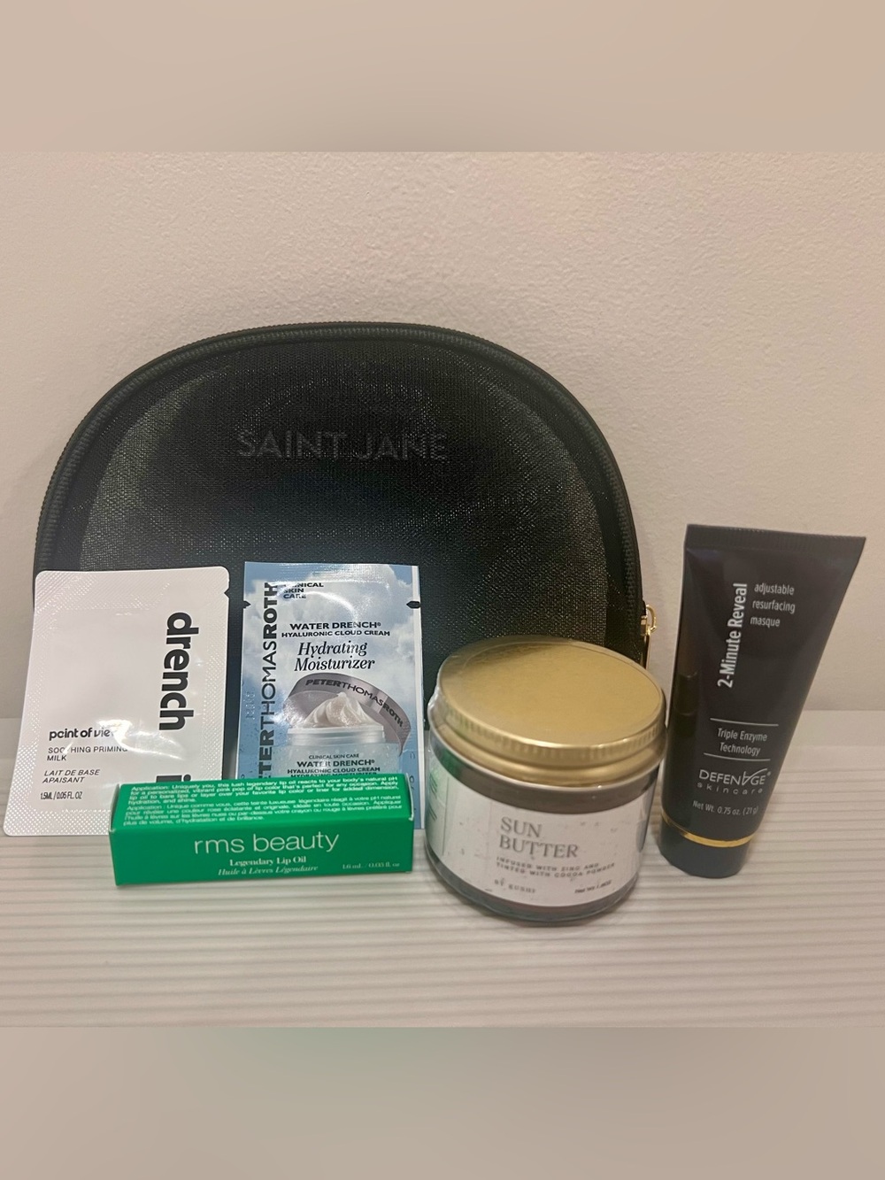 Saint Jane Black Mesh Beauty Bag: RMS Kushi DefenAge Skincare Bundle NEW
